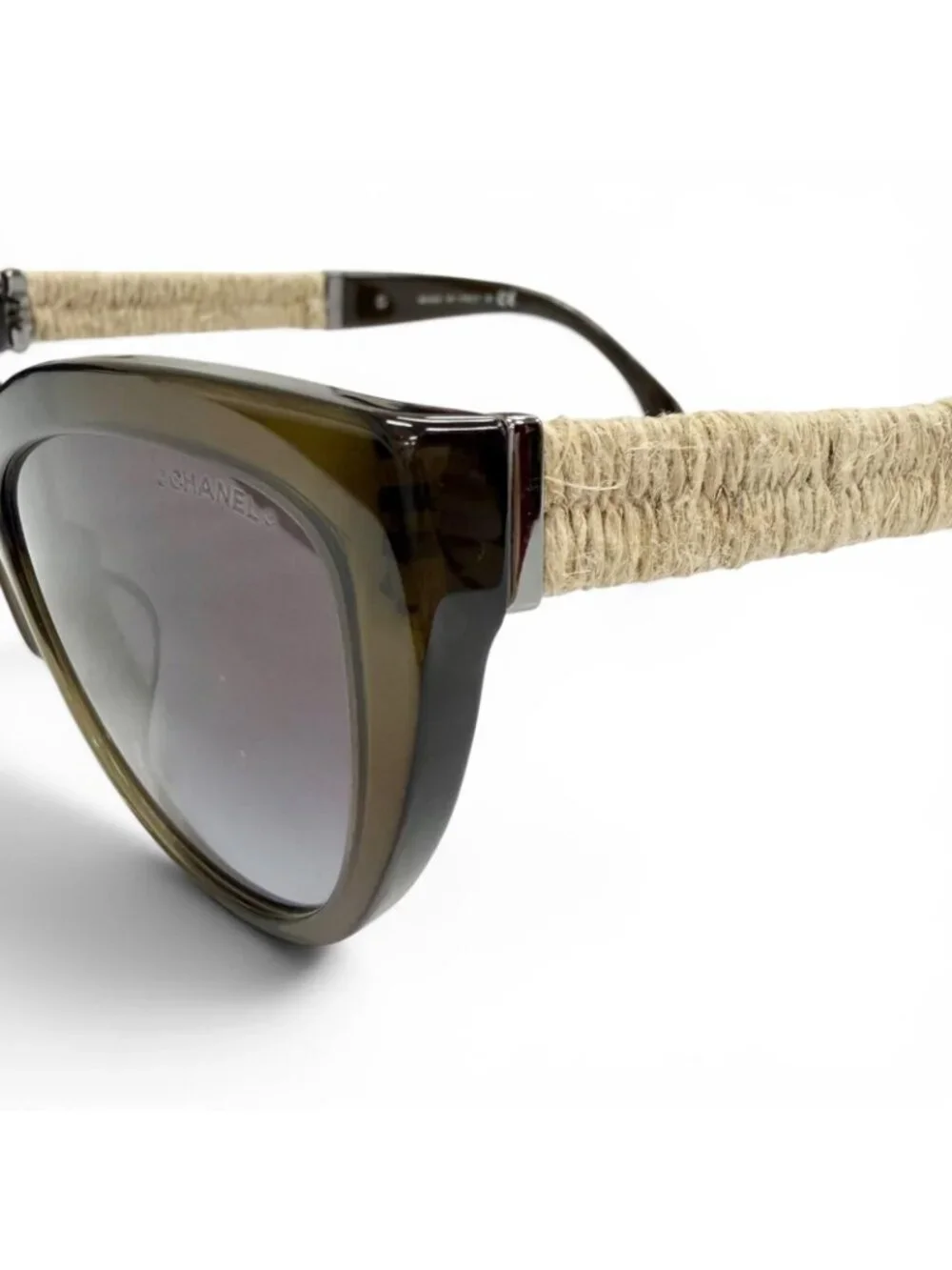 Chanel CC Logo Linen Rope Cat Eye Gradient Lens Sunglasses Khaki Eyewear